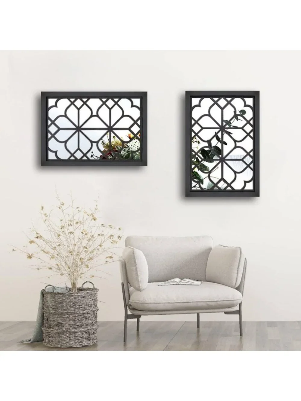 Rustic Farmhouse Set of 2 Rectangular Wall Mirrors - Black Accent for Home Decor